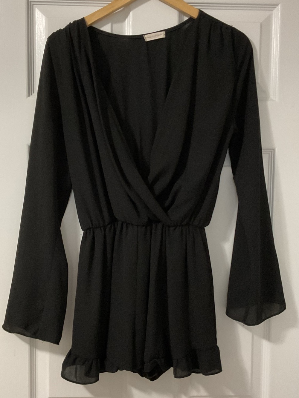 Blush Black Surplice V- Neck Long-Sleeve Romper